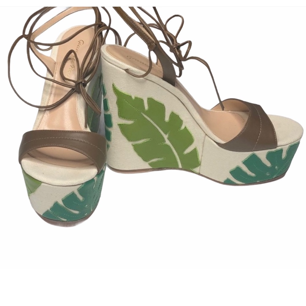 SALE Gianvito Rossi Grenada LeatherCanvas Wedge 37 - Picture 7 of 14